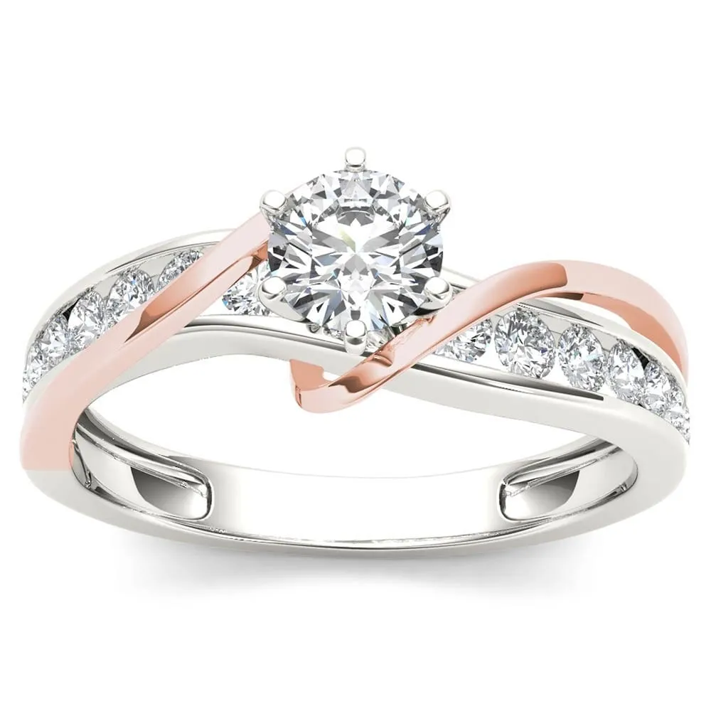 De Couer 14k Rose Two Tone White Gold 3/4 ct TDW Round Solitaire Diamond Bypass Engagement Ring sold by Zulily