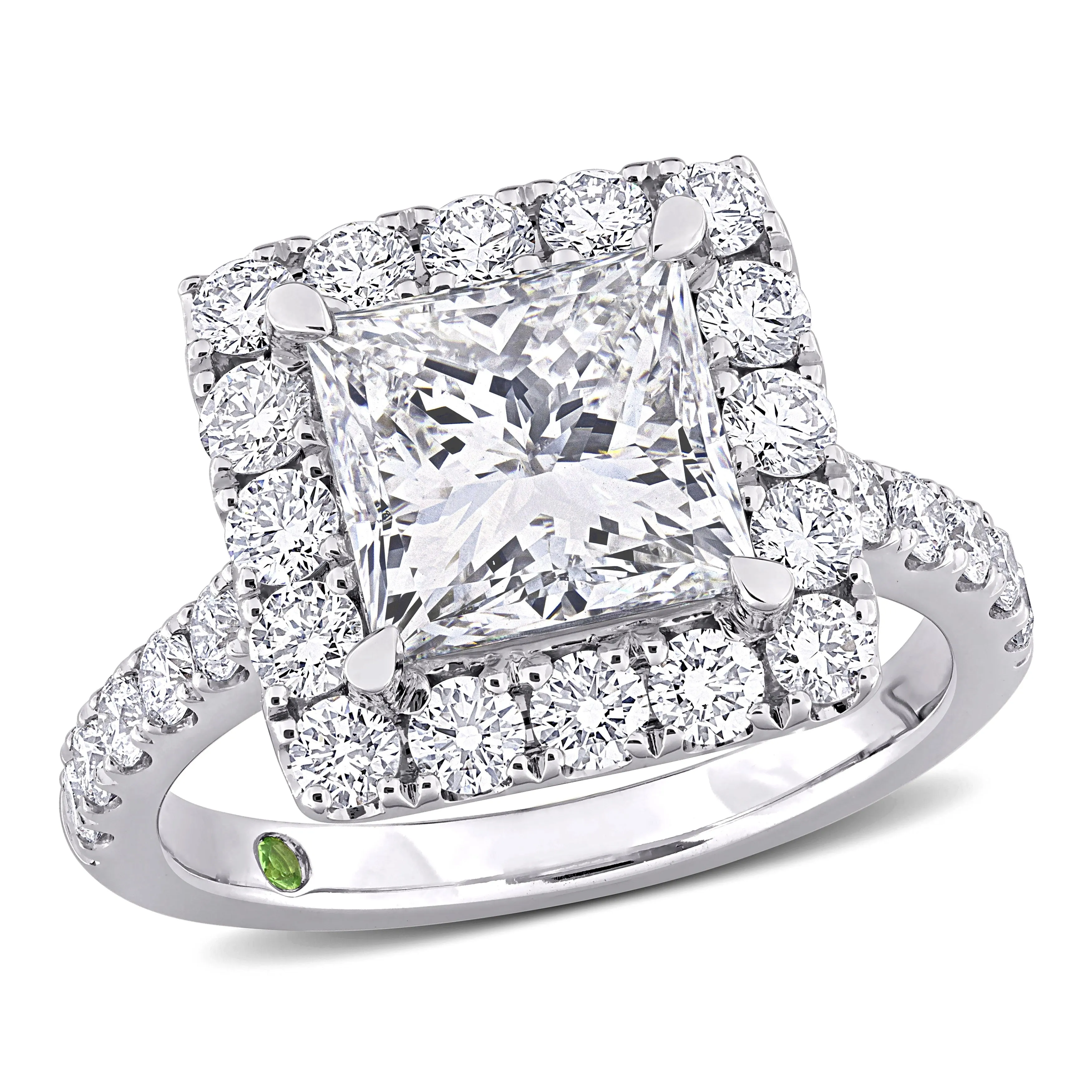 Created Forever 4 1/3ct TDW Princess-Cut Lab-Grown Diamond and Tsavorite Accent Ring in 14k White Gold sold by Zulily