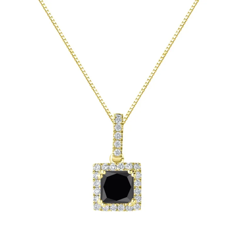 Auriya 14k Gold 1 1/4ct TDW Princess-Cut Halo Black Diamond Necklace (H-I, SI1-SI2) sold by Zulily