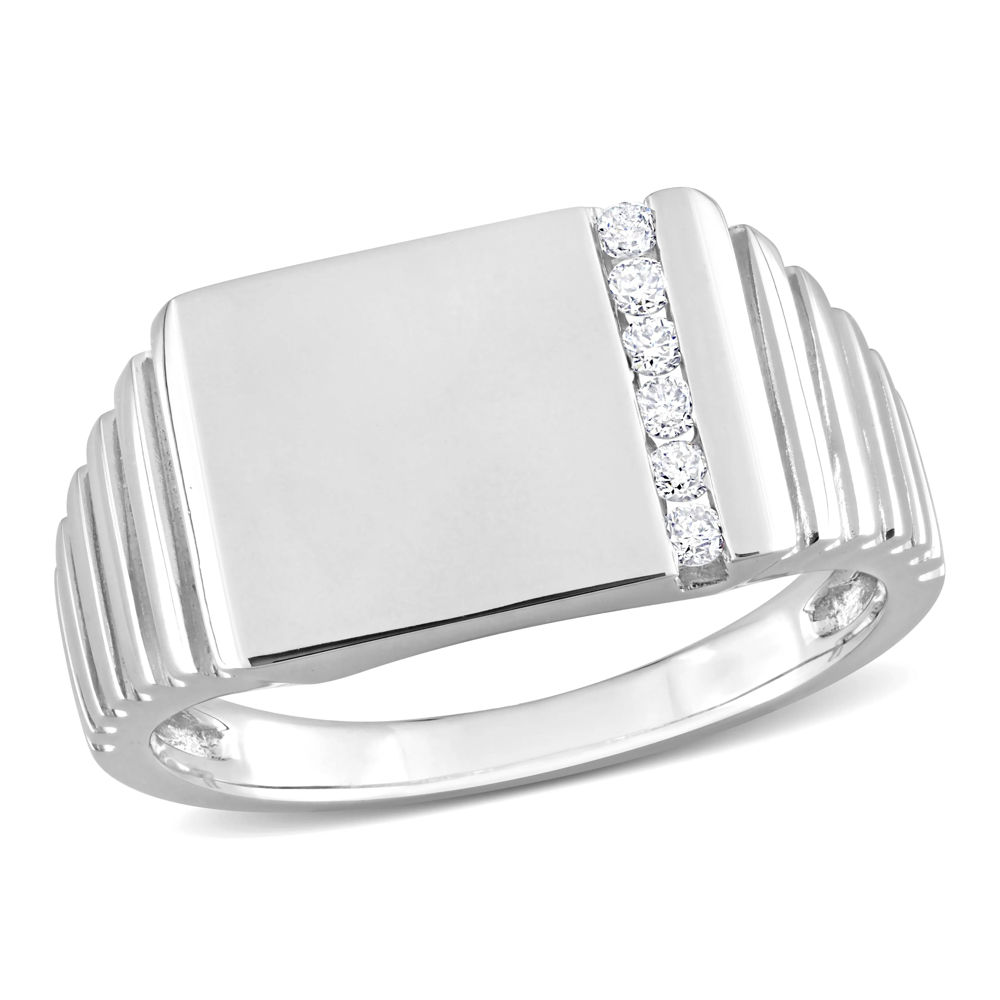 Miadora 1/10 CT TW Diamond Mens Signet Ring in 10k White Gold sold by Zulily