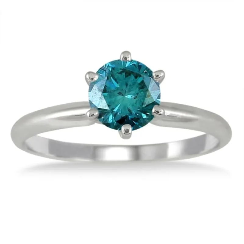 3/4 Carat Round Blue Diamond Solitaire Ring in 14k White Gold sold by Zulily