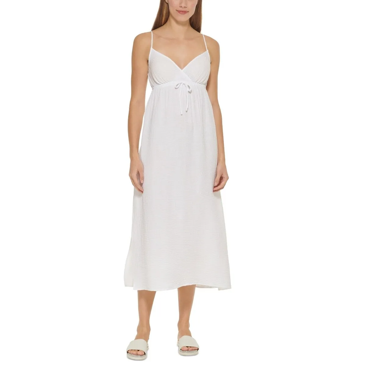 DKNY Women's V Neck Front Tie Maxi Dress Cover Up Swimsuit White Size Medium sold by Zulily