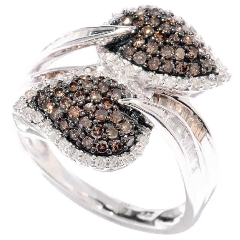 Sterling Silver 1ct TDW Brown & White Diamond Wraparound Leaf Ring sold by Zulily
