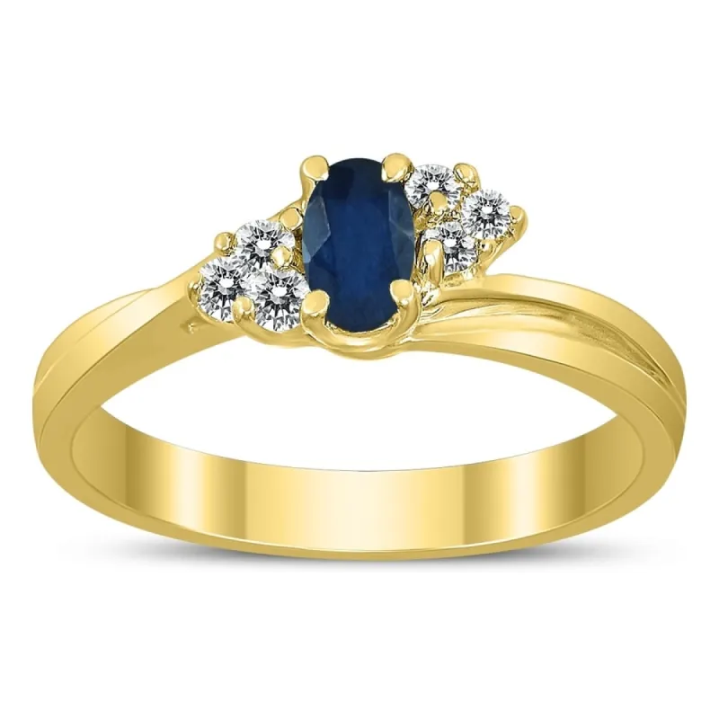 5X3MM Sapphire and Diamond Twist Ring in 10K Yellow Gold sold by Zulily