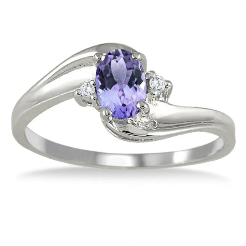 Tanzanite Gemstone and Diamond Wave Ring 14k White Gold sold by Zulily