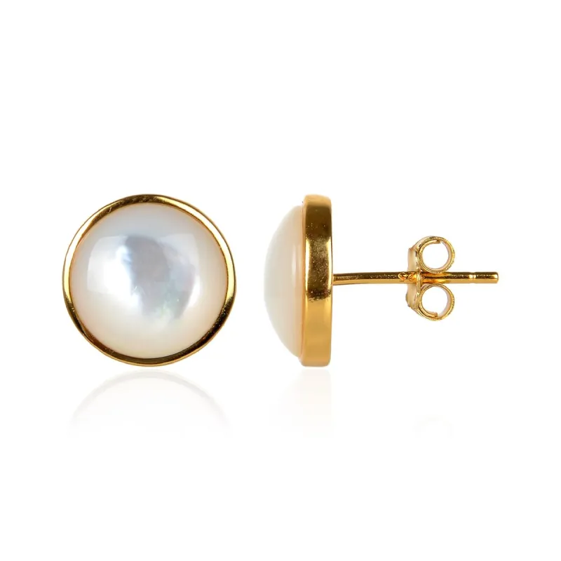 Gold Over Sterling Silver with Mother Of Pearl Stud Earrings sold by Zulily