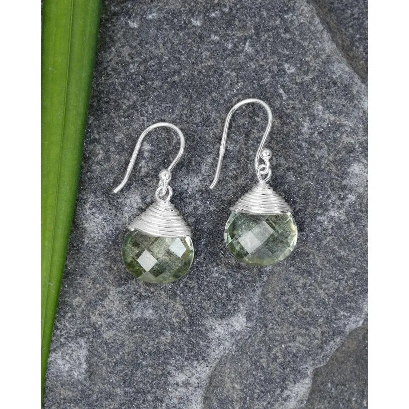 Green Amethyst Sterling Silver Wire Wrap Dangle Drop Earrings - 1.1 x .4 sold by Zulily product image thumbnail 4