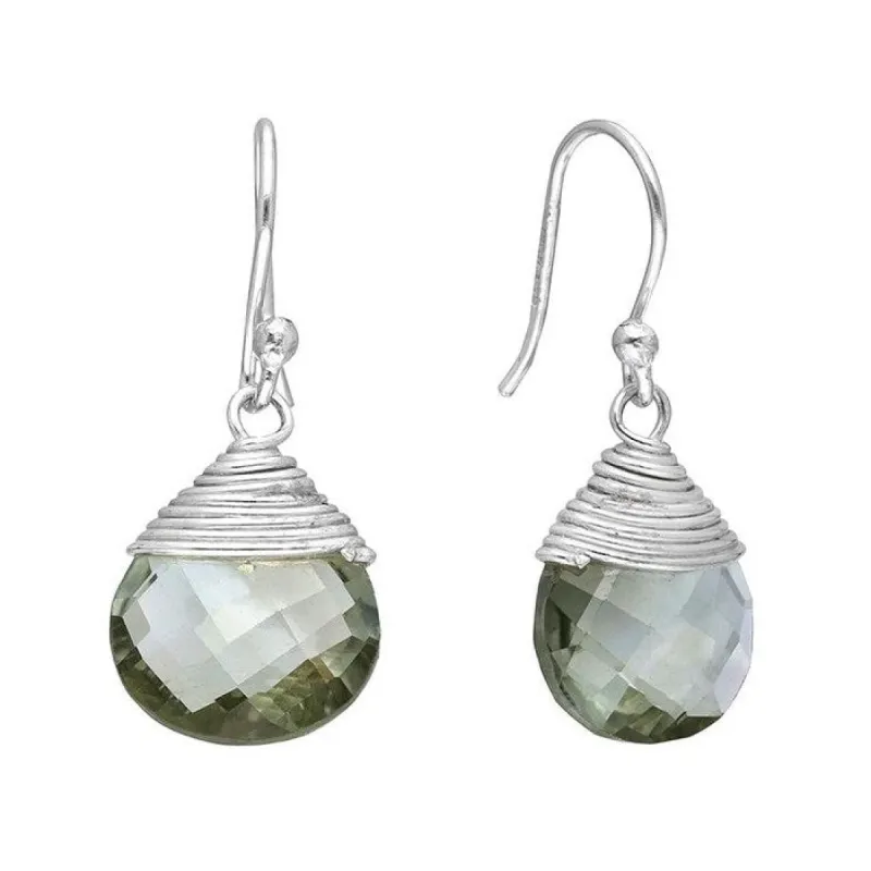 Green Amethyst Sterling Silver Wire Wrap Dangle Drop Earrings - 1.1 x .4 sold by Zulily