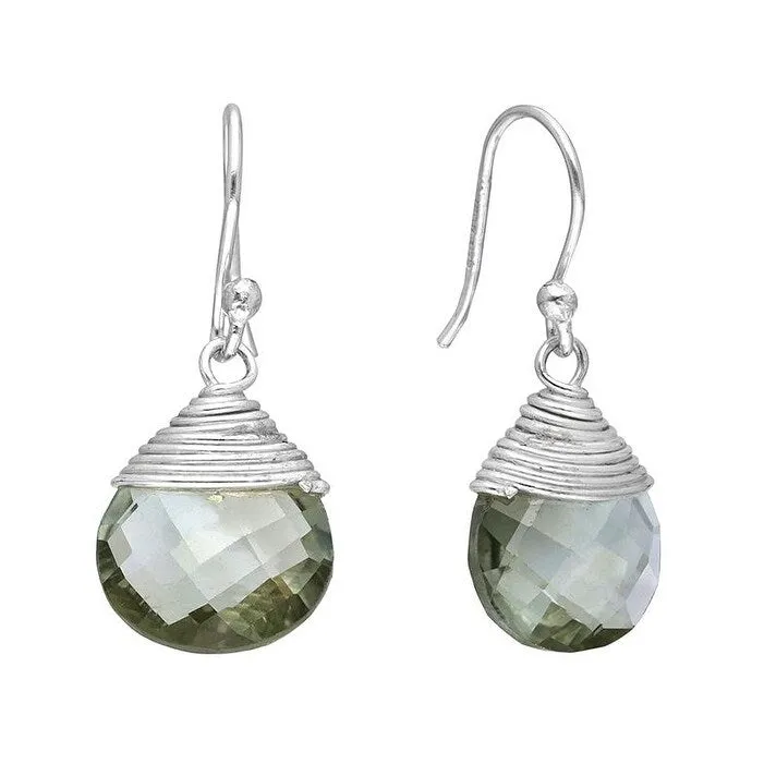 Green Amethyst Sterling Silver Wire Wrap Dangle Drop Earrings - 1.1 x .4 sold by Zulily