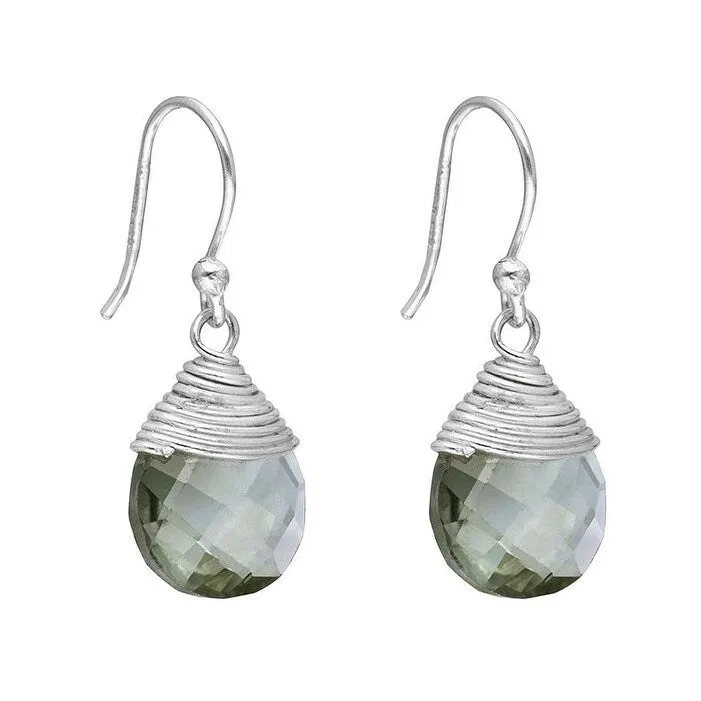 Green Amethyst Sterling Silver Wire Wrap Dangle Drop Earrings - 1.1 x .4 sold by Zulily product image thumbnail 3