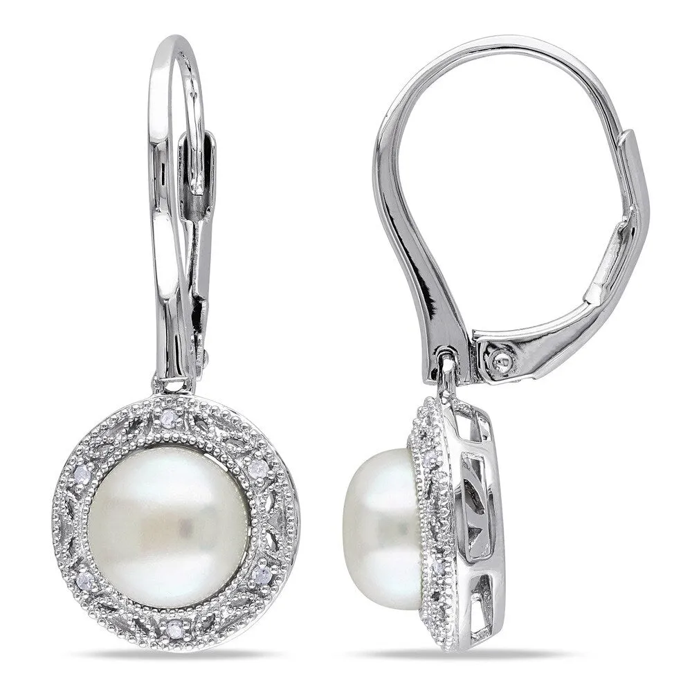 Miadora Sterling Silver White Pearl and Diamond Accent Earrings (7.5-8 mm) sold by Zulily