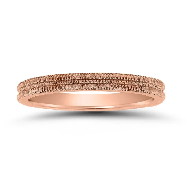 2MM Ridged Wedding Band in 14K Rose Gold sold by Zulily