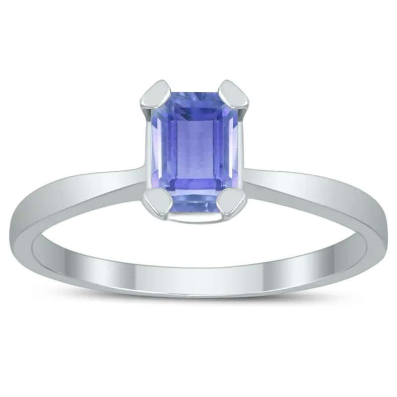 Emerald Shaped 6X4MM Tanzanite Solitaire Ring in 10K White Gold sold by Zulily