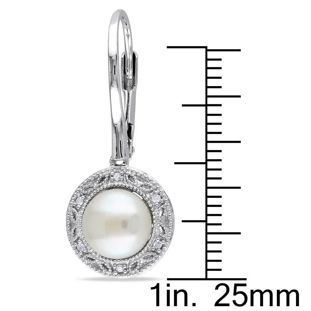 Miadora Sterling Silver White Pearl and Diamond Accent Earrings (7.5-8 mm) sold by Zulily product image thumbnail 2