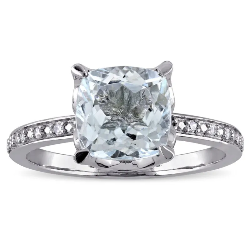 Miadora 10k White Gold Cushion-cut Aquamarine and Diamond Accent Cocktail Ring (G-H, I2-I3) - Blue made by Zulily
