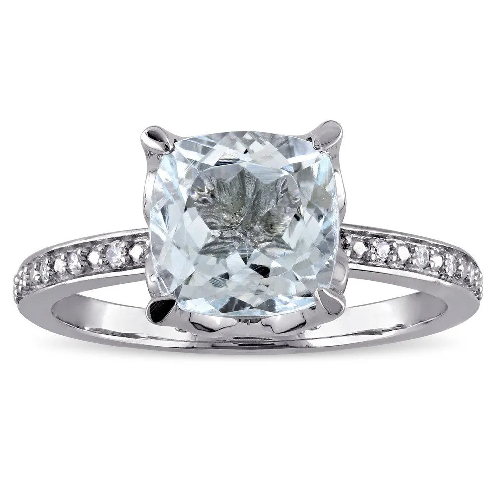 Miadora 10k White Gold Cushion-cut Aquamarine and Diamond Accent Cocktail Ring (G-H, I2-I3) - Blue sold by Zulily