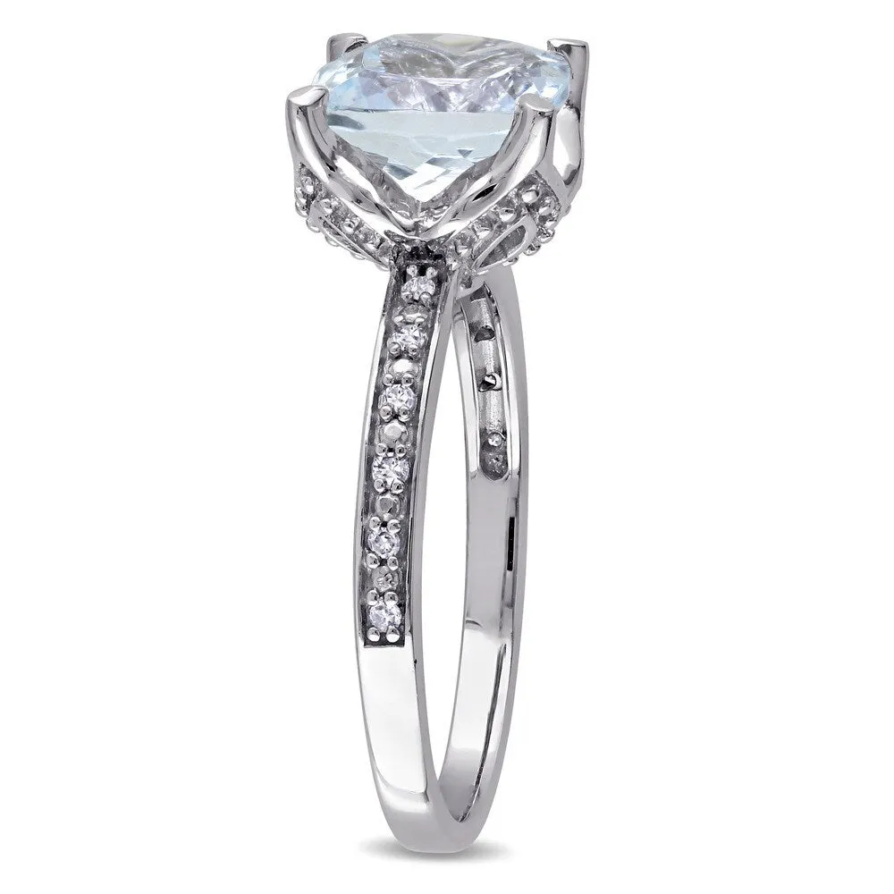 Miadora 10k White Gold Cushion-cut Aquamarine and Diamond Accent Cocktail Ring (G-H, I2-I3) - Blue sold by Zulily product image thumbnail 2