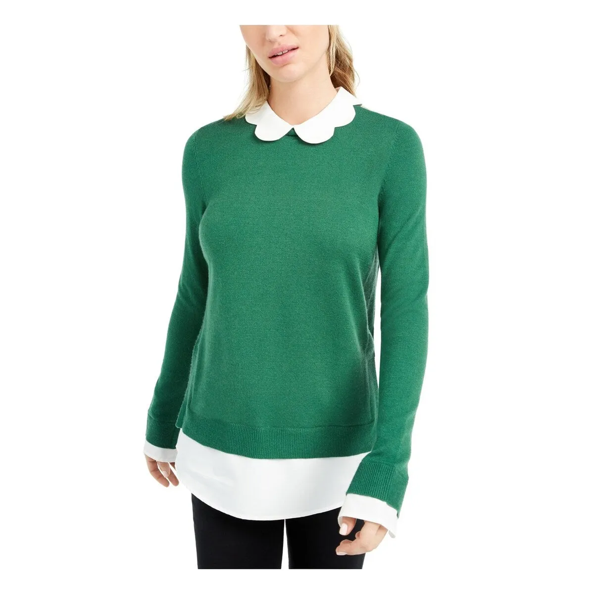 Maison Jules Women's Scalloped Collar Layered Crewneck Sweater Green Size X-Large sold by Zulily