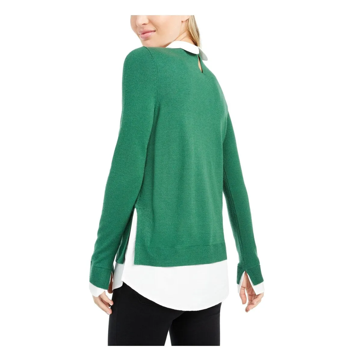 Maison Jules Women's Scalloped Collar Layered Crewneck Sweater Green Size X-Large sold by Zulily product image thumbnail 2