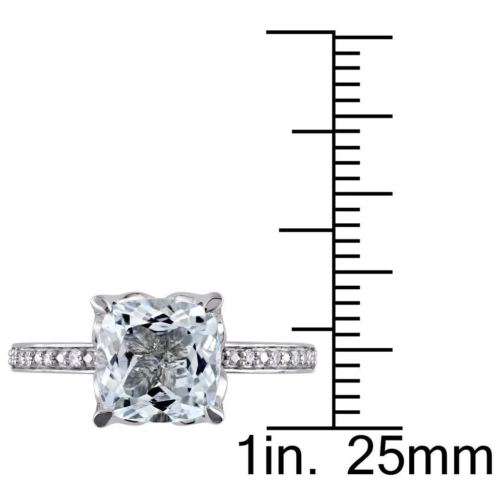 Miadora 10k White Gold Cushion-cut Aquamarine and Diamond Accent Cocktail Ring (G-H, I2-I3) - Blue sold by Zulily product image thumbnail 3