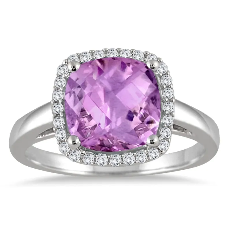 2.80 Carat Cushion Cut Amethyst and Diamond Halo Ring in 10K White Gold sold by Zulily
