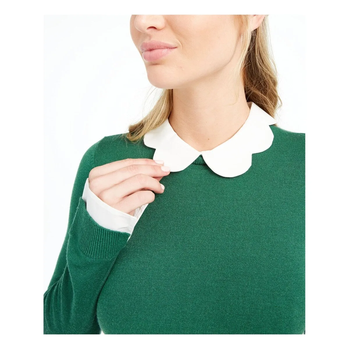 Maison Jules Women's Scalloped Collar Layered Crewneck Sweater Green Size X-Large sold by Zulily product image thumbnail 3
