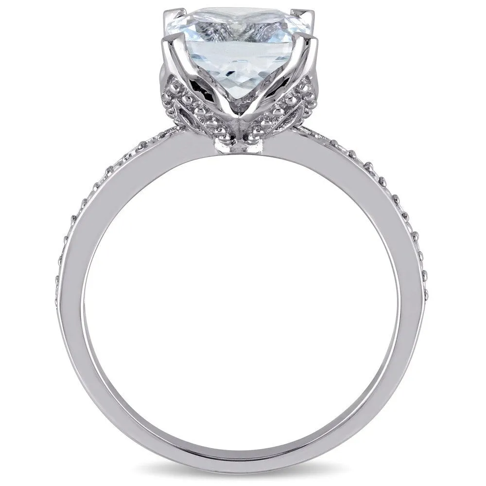 Miadora 10k White Gold Cushion-cut Aquamarine and Diamond Accent Cocktail Ring (G-H, I2-I3) - Blue sold by Zulily product image thumbnail 5
