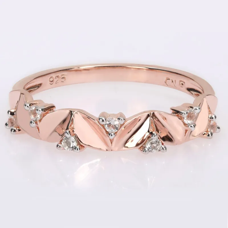 Miadora White Topaz Leaves Stackable Band Ring in Rose Plated Sterling Silver sold by Zulily
