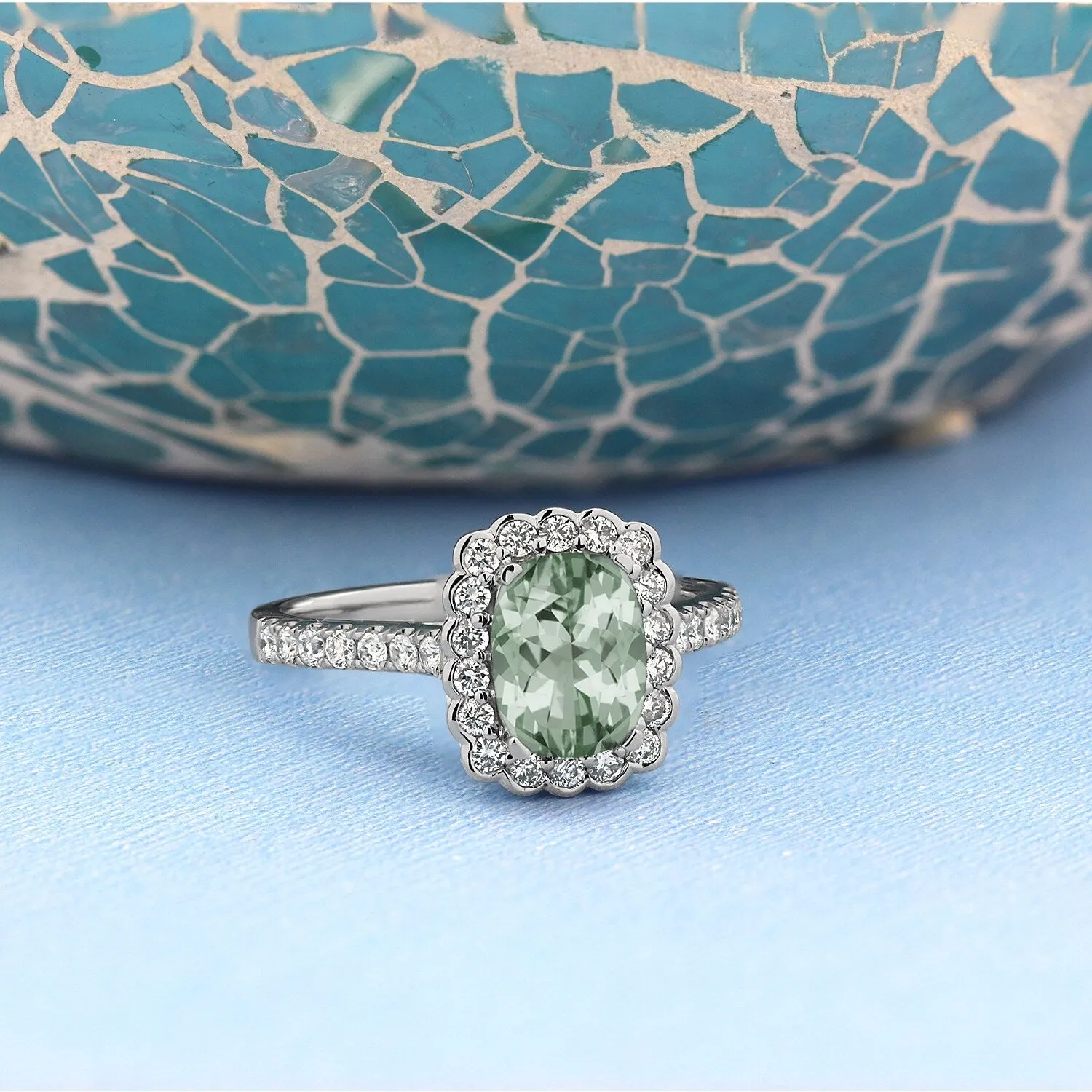 Auriya Vintage 3/4ct Cushion-cut Green Amethyst Halo Diamond Engagement Ring 1/2ctw 14k Gold sold by Zulily