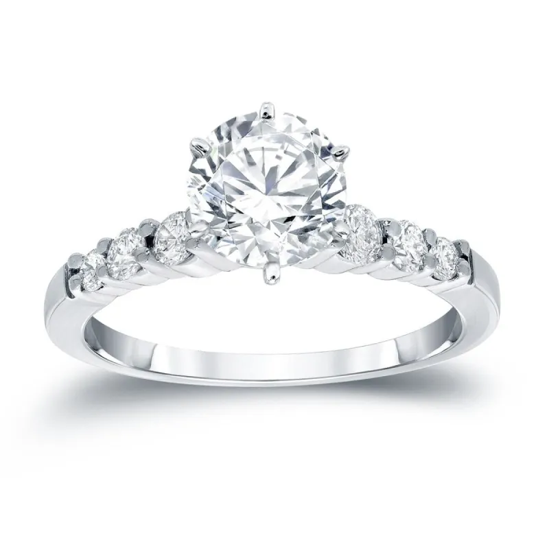 Auriya Classic 1 1/2 carat Round Moissanite and 1/3ct Side Stone Diamond Engagement Ring 14K Gold sold by Zulily