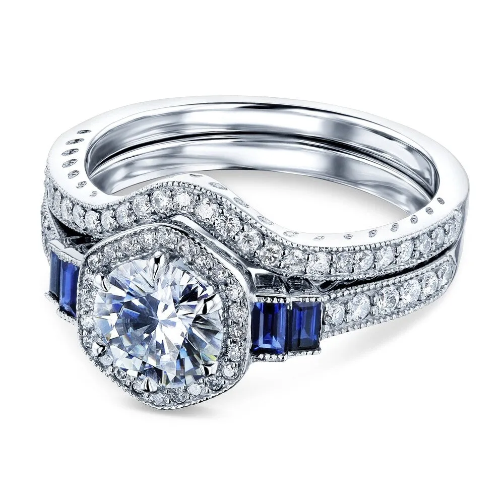 Annello by Kobelli 14k White Gold 1 3/4ct.tw Hexagon Halo Blue Sapphire and Mixed White Gemstones Bridal Rings Set sold by Zulily product image thumbnail 2