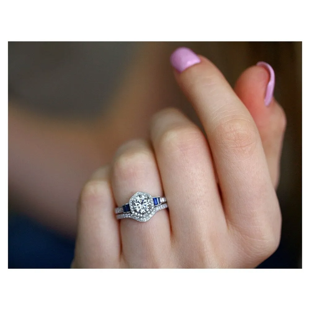 Annello by Kobelli 14k White Gold 1 3/4ct.tw Hexagon Halo Blue Sapphire and Mixed White Gemstones Bridal Rings Set sold by Zulily product image thumbnail 5