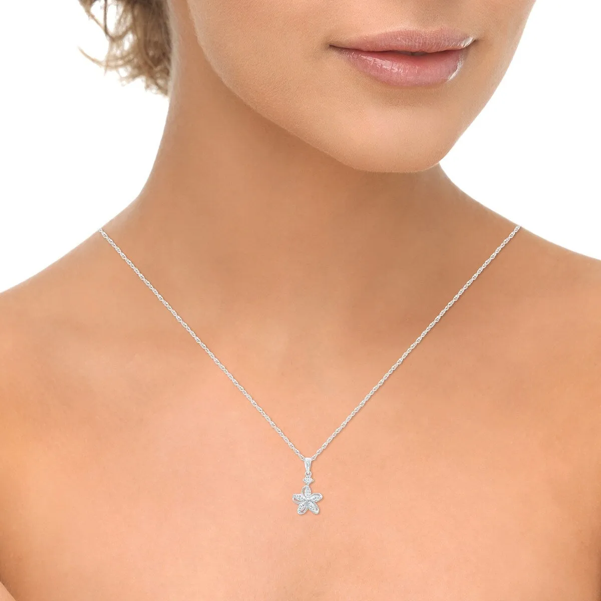 Diamond Flower Sparkle Pendant Necklace in .925 Sterling Silver sold by Zulily product image thumbnail 2