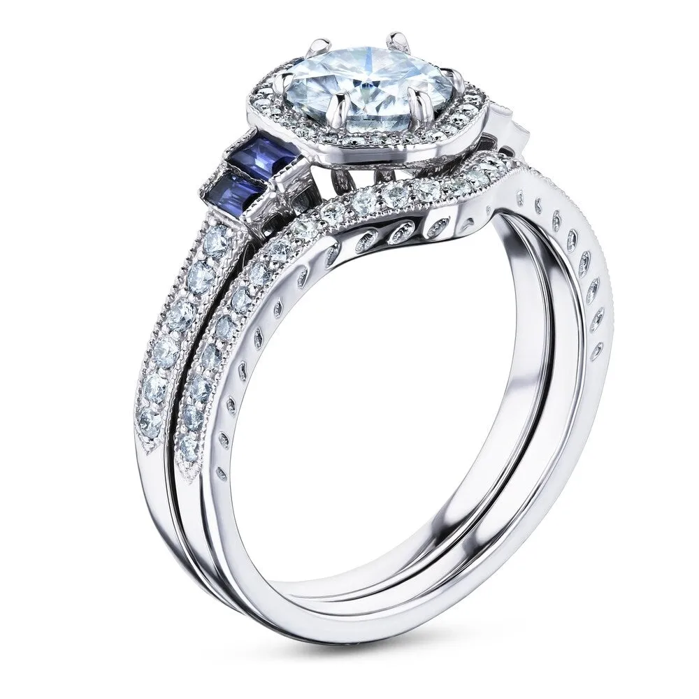 Annello by Kobelli 14k White Gold 1 3/4ct.tw Hexagon Halo Blue Sapphire and Mixed White Gemstones Bridal Rings Set sold by Zulily product image thumbnail 3