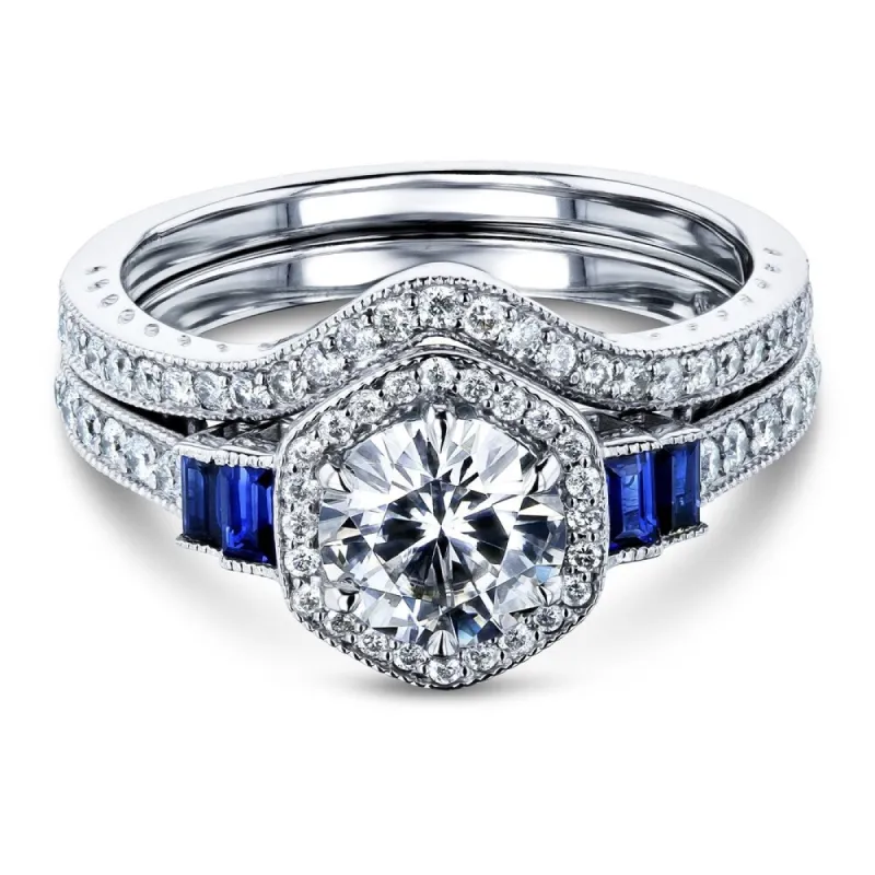 Annello by Kobelli 14k White Gold 1 3/4ct.tw Hexagon Halo Blue Sapphire and Mixed White Gemstones Bridal Rings Set sold by Zulily