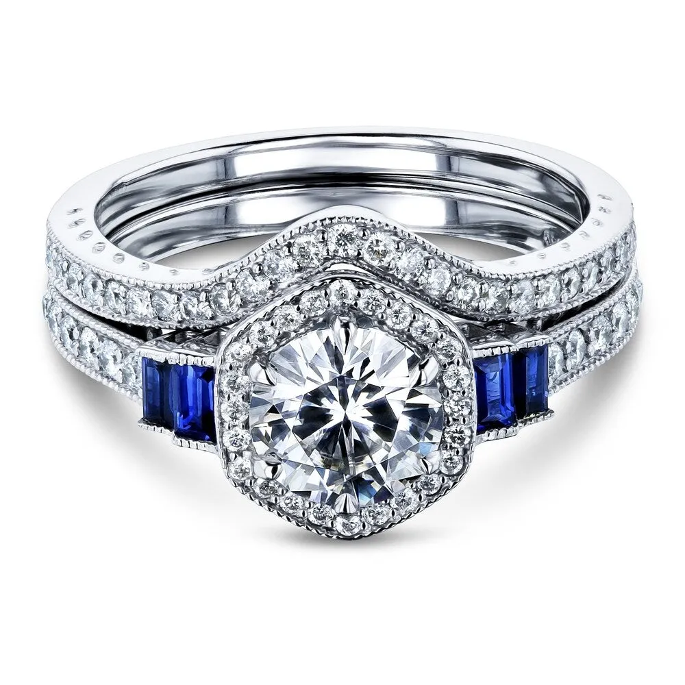 Annello by Kobelli 14k White Gold 1 3/4ct.tw Hexagon Halo Blue Sapphire and Mixed White Gemstones Bridal Rings Set sold by Zulily
