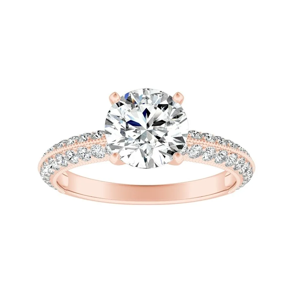 Auriya Vintage 2ct Round Moissanite and 3/8ctw Diamond Engagement Ring 14K Gold sold by Zulily product image thumbnail 3