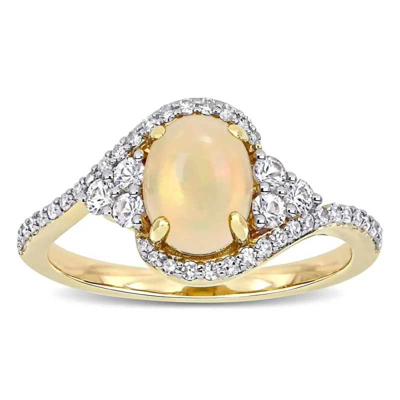 Miadora 10k Yellow Gold Ethiopian Yellow Opal White Sapphire & 1/5ct TDW Diamond Bypass Ring sold by Zulily