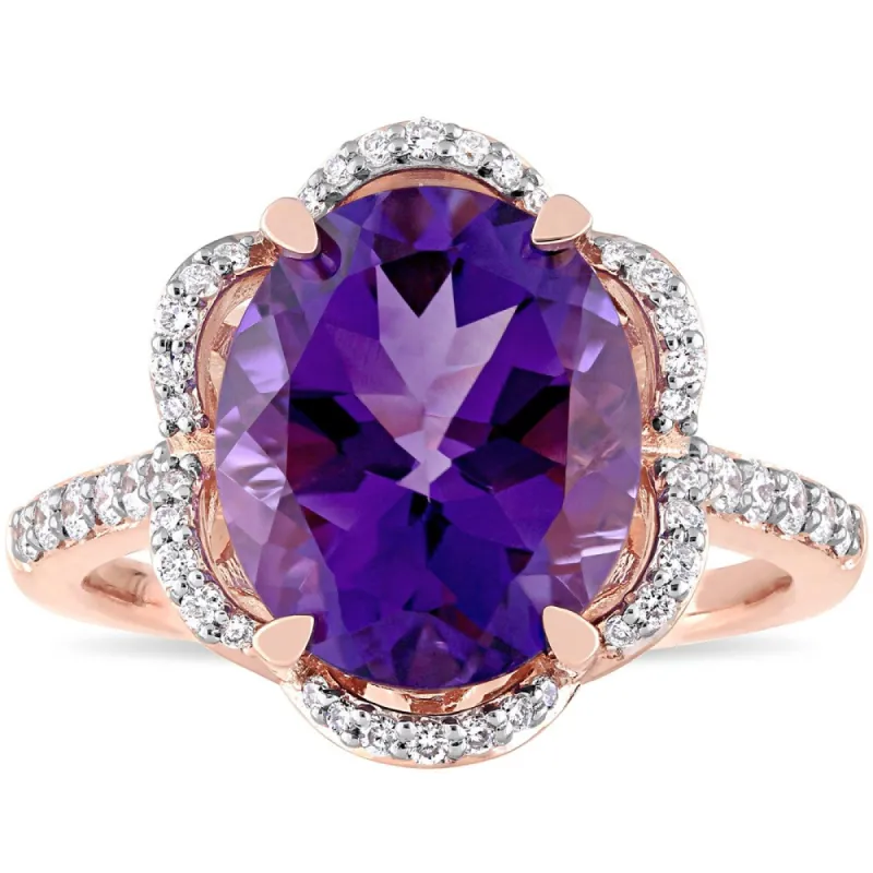 Miadora Signature Collection 14k Rose Gold Oval-Cut African-Amethyst and 1/2ct TDW Diamond Floral Ha sold by Zulily