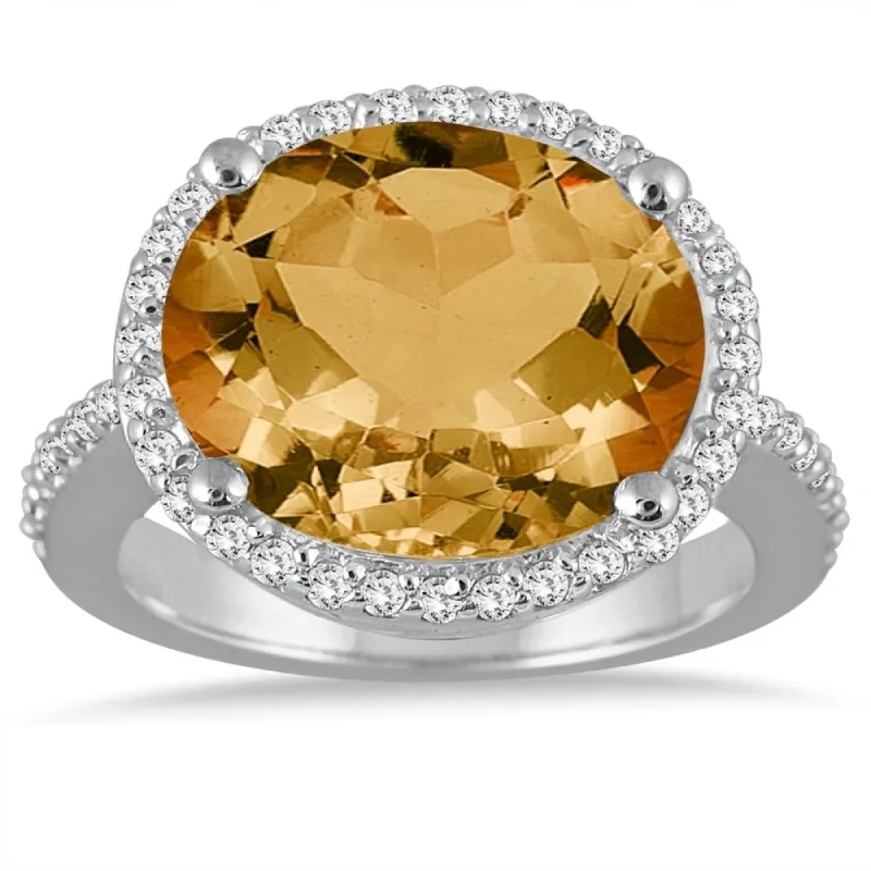 8 Carat Oval Citrine and Diamond Ring in 14K White Gold sold by Zulily