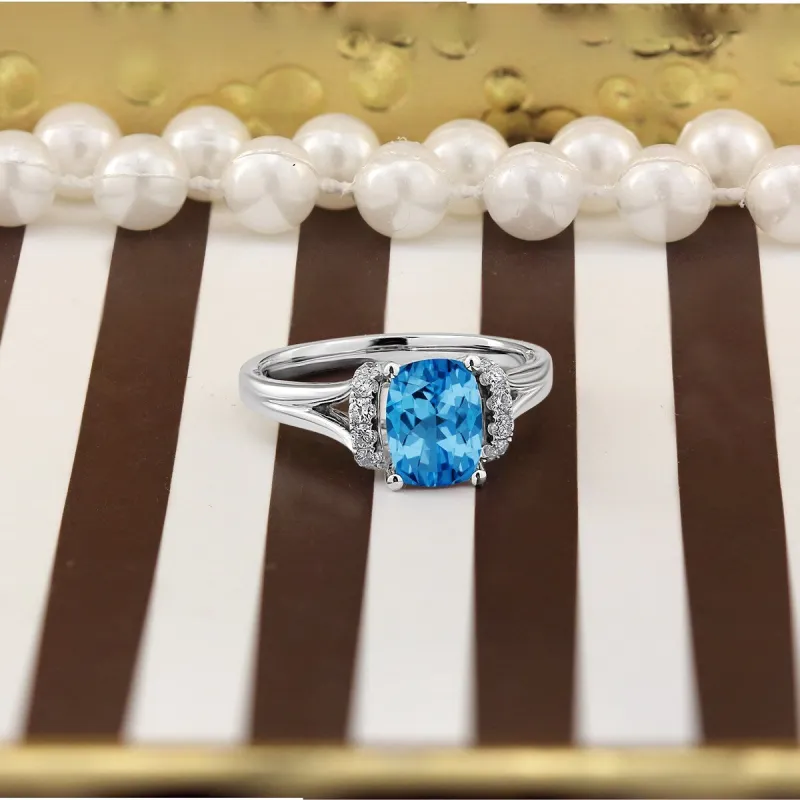 Auriya 1 3/4ct Modern Cushion-cut Swiss Blue Topaz and Diamond Engagement Ring 1/4ctw 14k Gold sold by Zulily