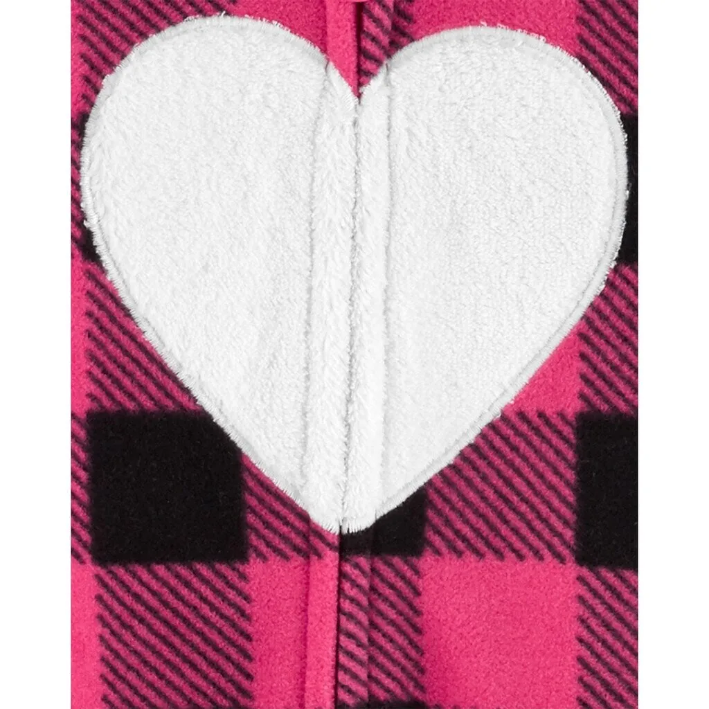 Carter's Girl's Jumpsuits Plaid Buffalo Check Heart Hooded Fleece Playsuit Pink Size 3MOS - 3 Months sold by Zulily product image thumbnail 2