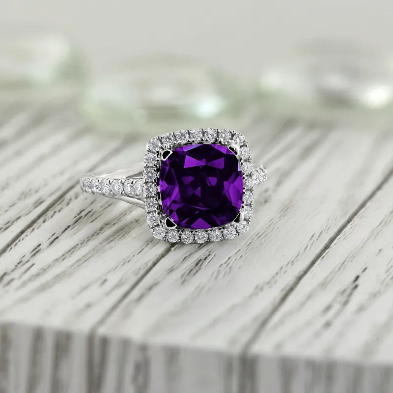 Auriya 1 5/8ct Cushion-cut Purple Amethyst and Halo Diamond Engagement Ring 1/2cttw 14k Gold sold by Zulily