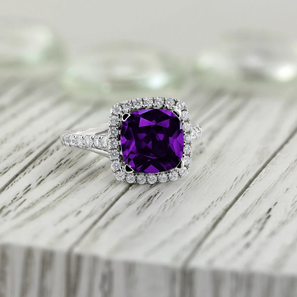 Auriya 1 5/8ct Cushion-cut Purple Amethyst and Halo Diamond Engagement Ring 1/2cttw 14k Gold sold by Zulily