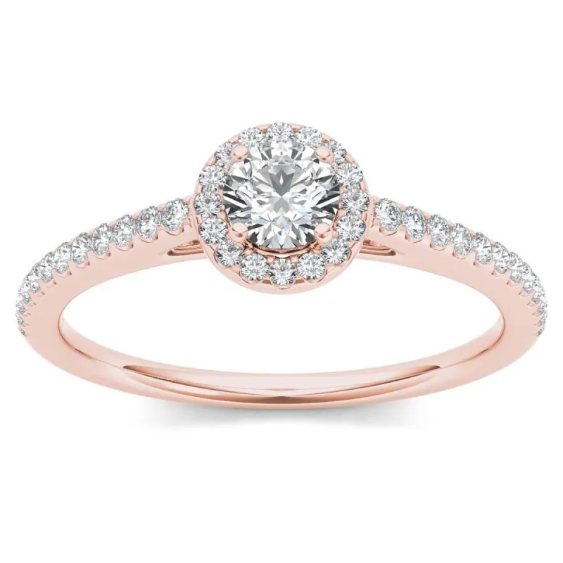 De Couer IGI Certified 14k Rose Gold 1/2ct TDW Diamond Halo Engagement Ring - Pink sold by Zulily