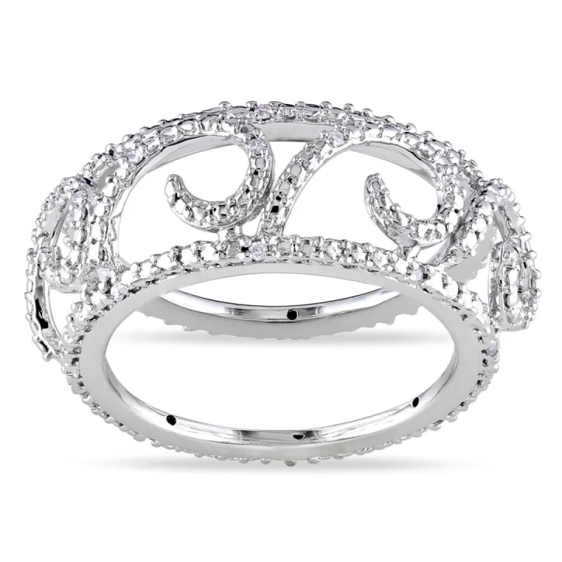 Miadora 14k White Gold 1/10ct TDW Diamond Filigree Openwork Band Ring sold by Zulily