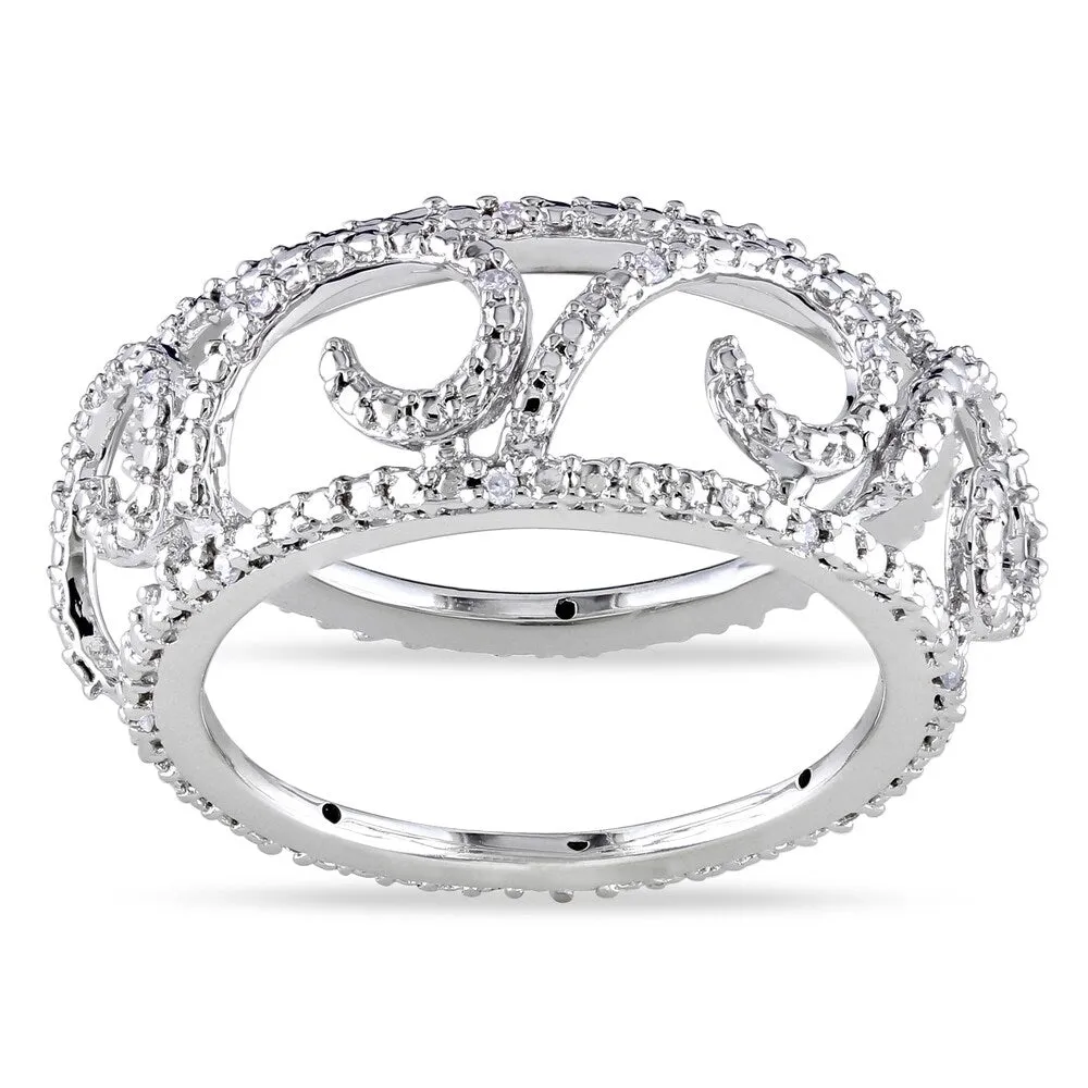 Miadora 14k White Gold 1/10ct TDW Diamond Filigree Openwork Band Ring sold by Zulily