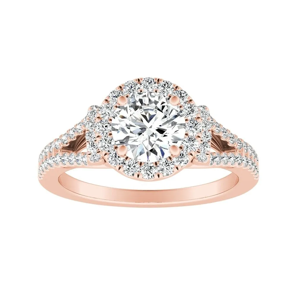 Auriya 14k Gold 3ct Round Moissanite Halo Engagement Ring with 1/3ct TDW Split Diamond Shank sold by Zulily product image thumbnail 3