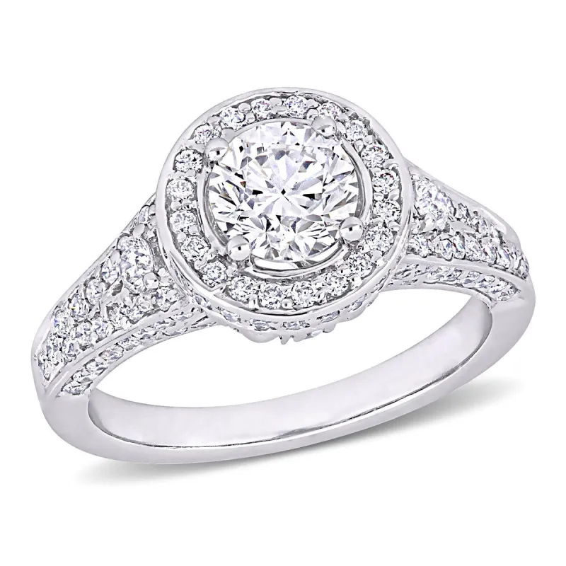 Miadora 1 3/4ct TDW Diamond Halo Vintage Engagement Ring in 14k White Gold sold by Zulily