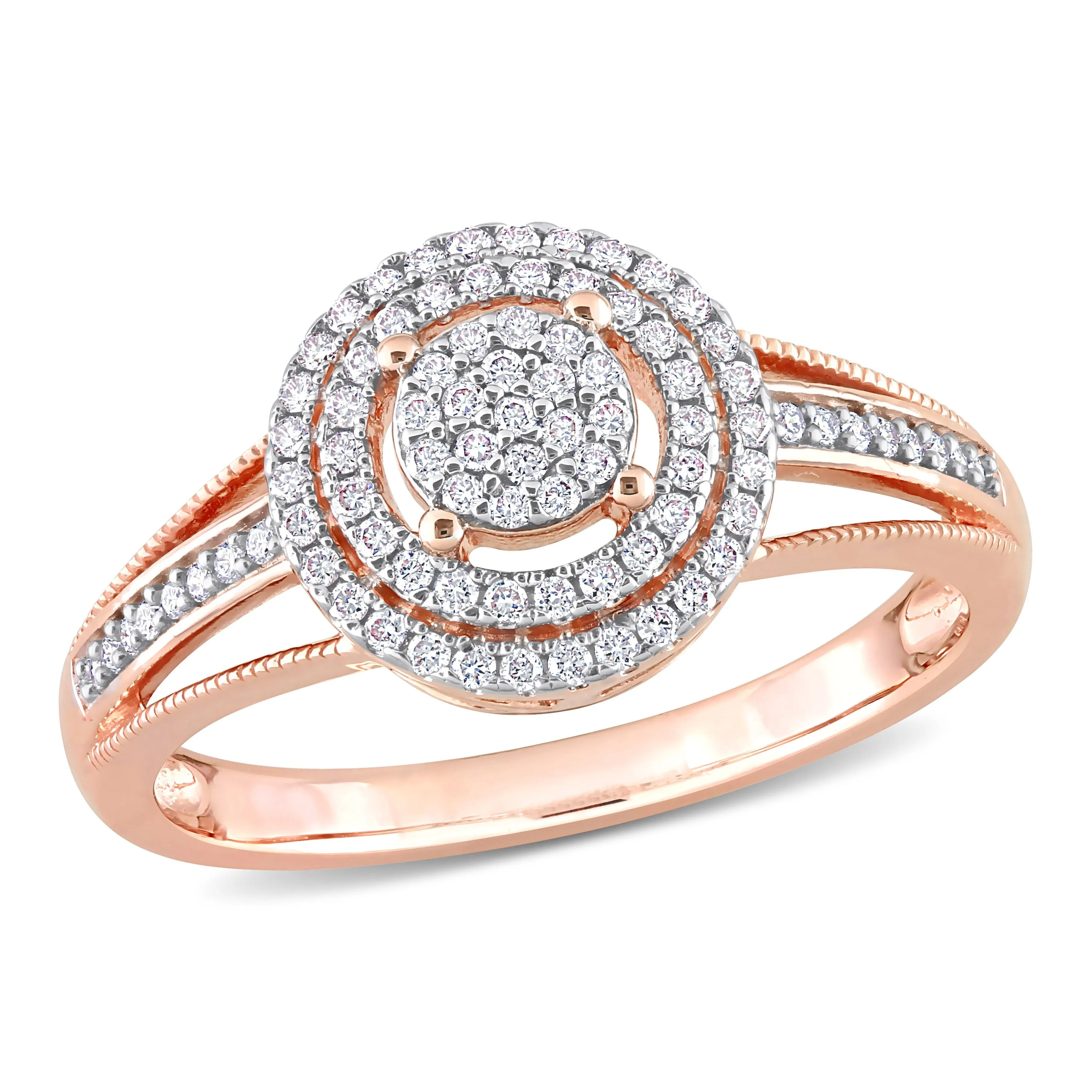 Miadora 1/4ct TDW Diamond Double Halo Split Shank Ring in 14k Rose Gold sold by Zulily